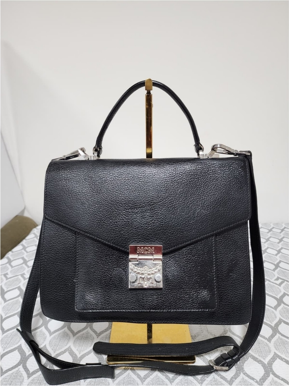 MCM Tracy Top Handle/Crossbody Bag Black